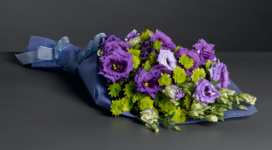 Luxurious Bouquet of blue lisanthus and green poms