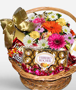 Chocolates And Flowers Basket