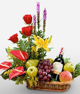 Flower, Fruit & Wine Basket