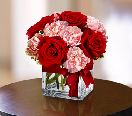 Love U Mom-Pink,Red,Carnation,Rose,Arrangement