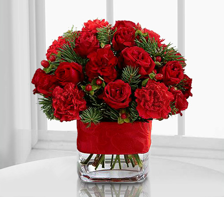 Crimson Desire-Red,Carnation,Rose,Arrangement