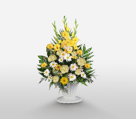 Sympathy Arrangement-White,Yellow,Carnation,Chrysanthemum,Mixed Flower,Arrangement
