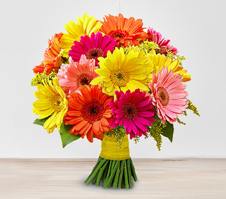 Blissful Blooms-Mixed,Orange,Peach,Red,Yellow,Gerbera,Daisy,Bouquet,Flowers