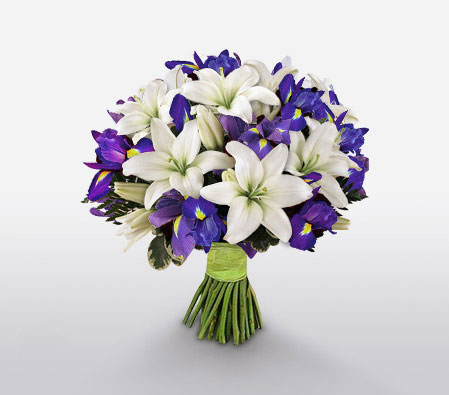 Elegantly Charming<Br><span>Blue Iris & White Lilies</span>