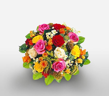 Mosaic Renaissance-Mixed,Orange,Pink,Red,Yellow,Chrysanthemum,Rose,Bouquet