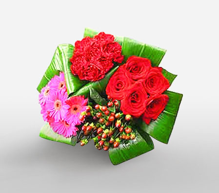 Grace And Poise-Green,Mixed,Pink,Red,Daisy,Gerbera,Rose,Bouquet