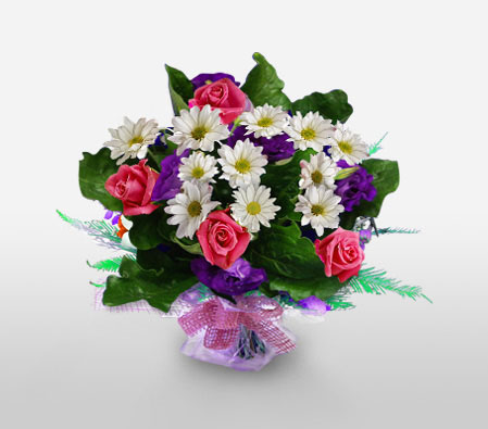 Divine Elegance-Mixed,Pink,Purple,White,Chrysanthemum,Mixed Flower,Rose,Bouquet