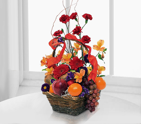 Fruits and Flowers Basket-Mixed Flower,Fruit,Basket
