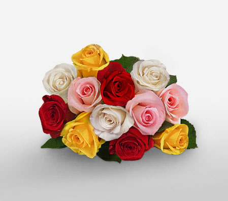 Pink Charisma-Mixed,Pink,Red,White,Yellow,Rose,Bouquet