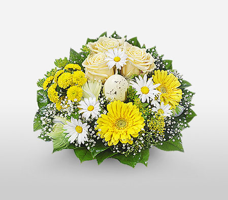 Hopeful Dawn-Green,White,Yellow,Daisy,Gerbera,Rose,Bouquet