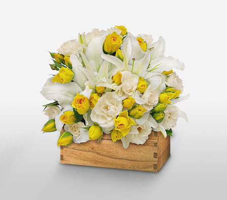 Beautiful Beginnings-White,Yellow,Lily,Rose,Arrangement