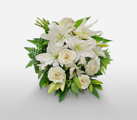 Tender Farewell-White,Lily,Rose,Bouquet