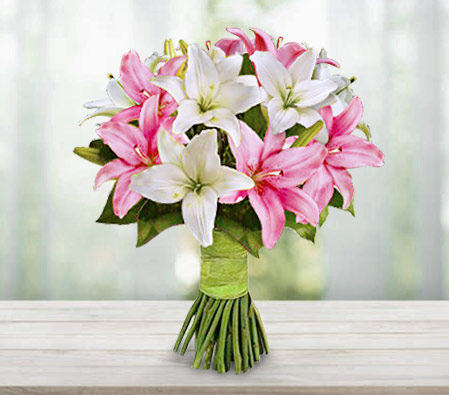 Upper Crest - Pink and White Lilies-Pink,White,Lily,Bouquet