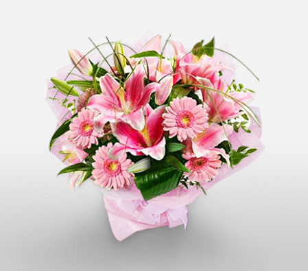 Pink Frill-Pink,Daisy,Gerbera,Lily,Bouquet