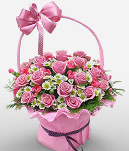 2 Dozen Pink Roses In Basket