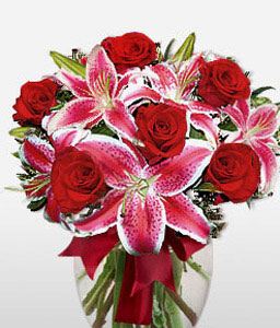 Duet Notes - Stargazer Lilies & Red Roses