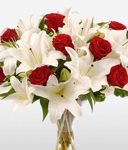 Fire And Ice <Br><span>Combination of White Lilies & Red Roses</span>