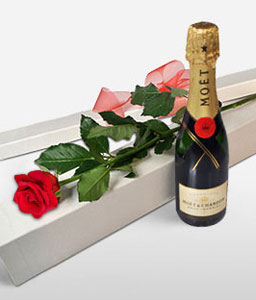 Single Rose With Moet