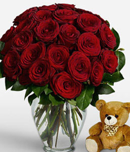 24 Red Roses  <span> Free Vase And Teddy</span>