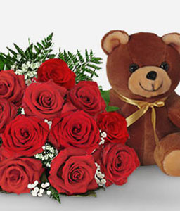 1 Dozen Red Roses Bouquet With Teddy