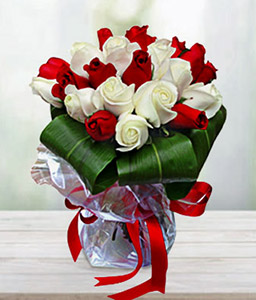 18 Red And White Roses Bouquet