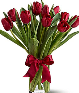Rustic Red Tulips in Vase