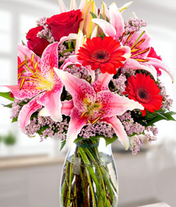 Lilies, Roses & Carnations Flower Bouquet