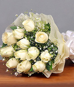 Hand Tied Bouquet of 12 White Roses