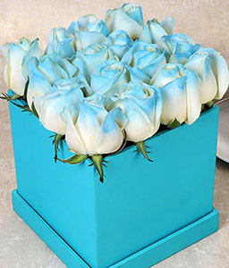 Ice Blue Roses in A Box