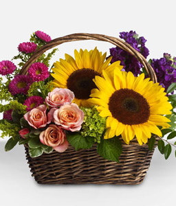Autumn Basket - Mixed Flowers Arrangement
