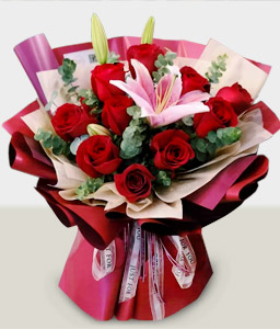 With Love - Roses and Lily Bouquet