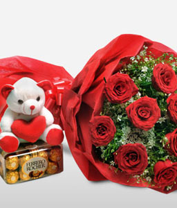 Red Rose Combo   <span>Flowers + Chocolates + Teddy</span>