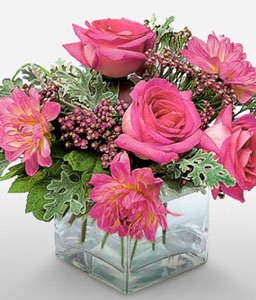 Mystical Dreams - Pink Flowers in Cube Vase