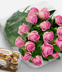 24 Pink Roses & Free Chocolates