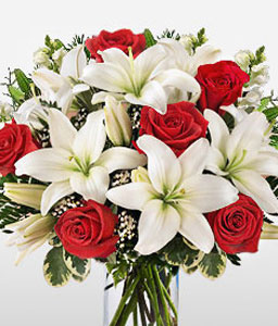 Stunning Beauty - Red Roses & White Lilies