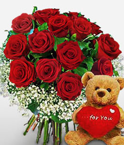Loving Roses And Teddy <span>Free Bear</span>