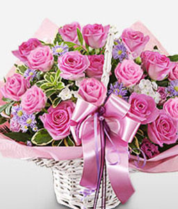 Two Dozen Pink Roses in Basket