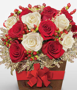 Charming Affluence - 18 Red & White Roses
