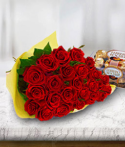 Chrimson Joy <Br><span>Two Dozen Roses & Box Of Chocolates</span>
