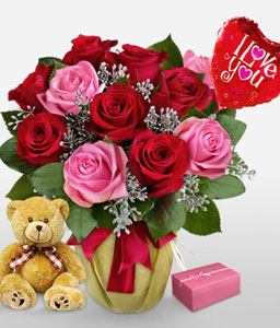 Sinful Surprise <Br><span>12 Roses & Free Teddy, Chocolates & Balloon </span></Br>