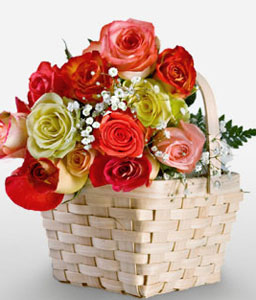 Rainbow Roses In Basket