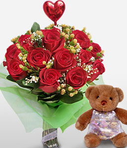 Majestic - Red Roses, Teddy & Balloon