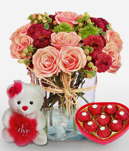 Dignified Desire - Flowers, Teddy & Chocolates