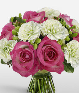 Pink Roses And White Carnations