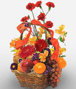 Basket Of Fruits And Flowers