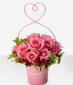 Momoiro Love <Br><span>Dozen Pink Roses in Basket - Sale $45 Off</span>