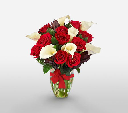 Sweet Splendor-Red,White,Rose,Lily,Bouquet