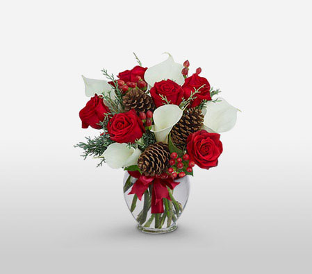Christmas Arrangement-Red,White,Lily,Mixed Flower,Rose,Arrangement