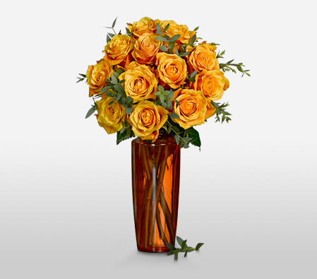 Aureola - 12 Cherry Brandy Roses <span>Complimentary Tall Orange Vase </span>