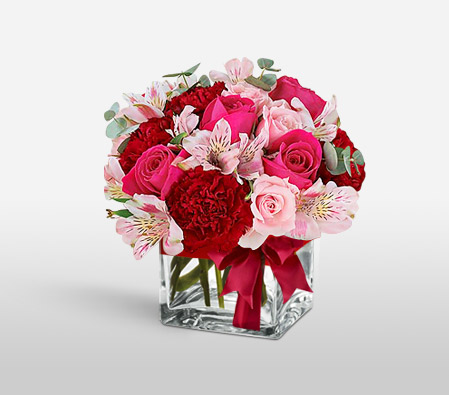 Blooming Beauty-Mixed,Pink,Red,Alstroemeria,Carnation,Mixed Flower,Rose,Arrangement